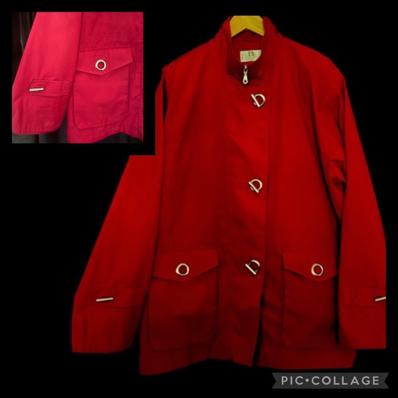 Red coat/jacket.Silver coloured adornments. Water repellent. Lined. Nautical - Picture 4 of 12